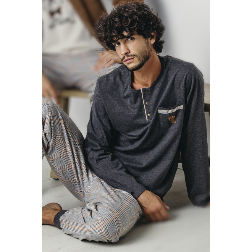 Pigiama uomo caldo cotone pied de poule Admas 60312 grigio