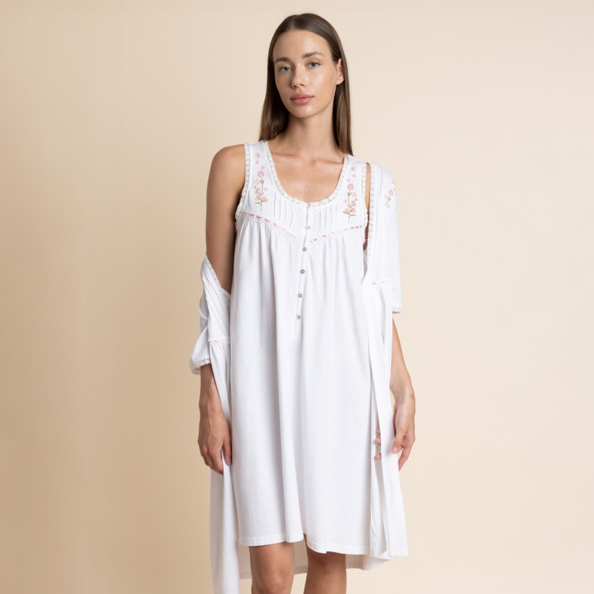 Camicia da notte cotone con pizzo e ricami floreali Admas 61339