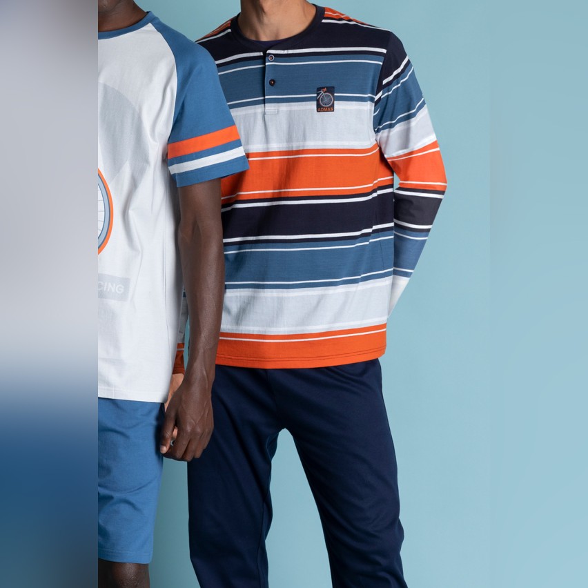 Pigiama uomo lungo in 100% cotone a righe Admas 62136