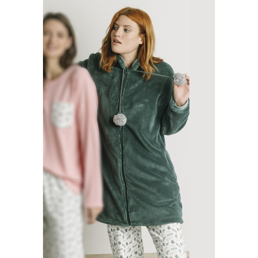 Vestaglia caldissimo coral verde con pon-pon Admas 67036