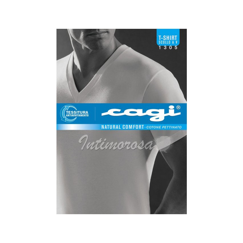 Maglia intima uomo Cagi 1305 cotone a V manica corta 