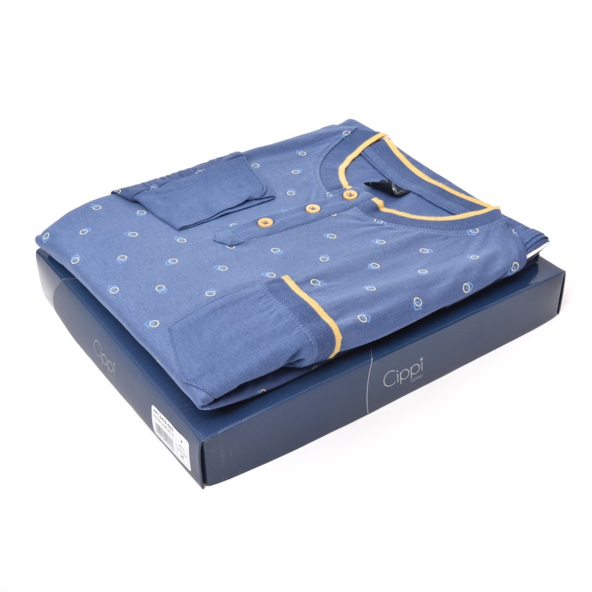 Pigiama uomo 100% cotone Cippi 0479-S23 a serafino blu jeans