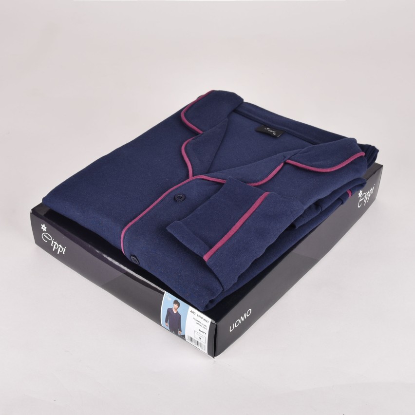 Pigiama uomo aperto a giacca blu Cippi 1579 caldo cotone