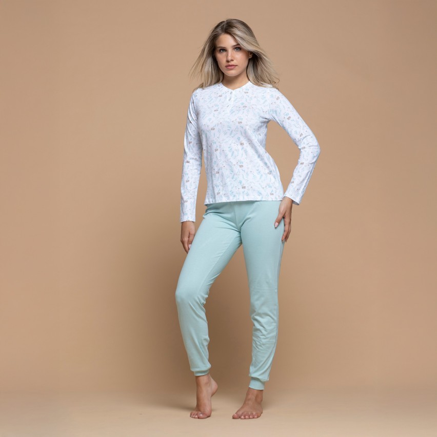 Pigiama donna lungo scollo serafino cotone Biancaluna 26D91048