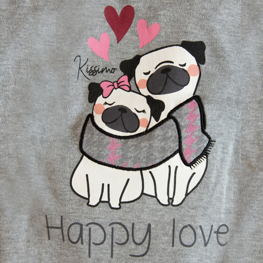 Pigiama donna caldo cotone cagnolini Biancaluna D3007 grigio 