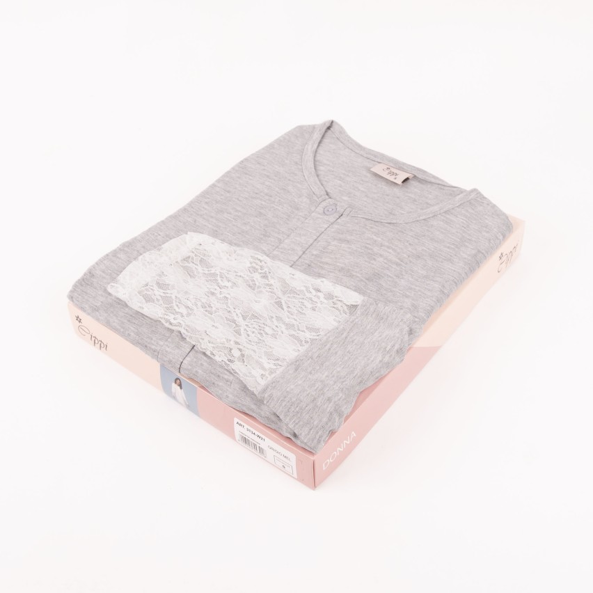 Camicia da notte grigio melange pizzo aperta viscosa Cippi 3134 calibrato