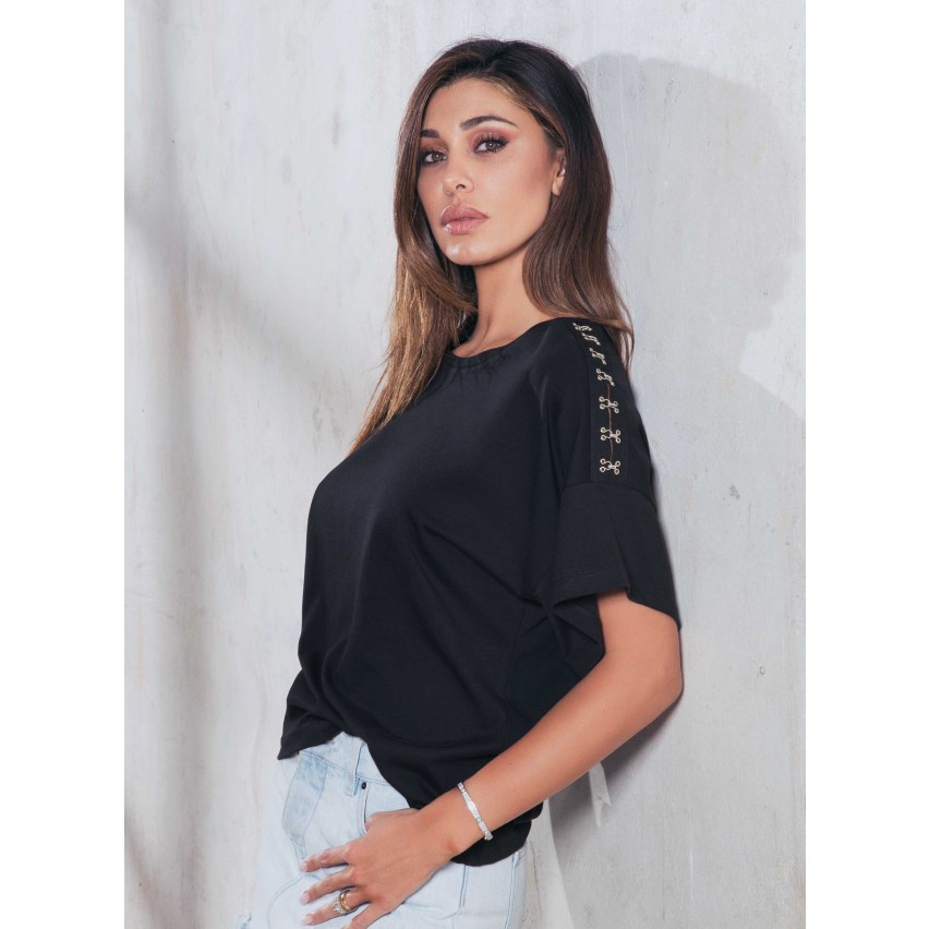 Maglia donna Jadea 4164 100% cotone manica ampia applicazione sulla manica