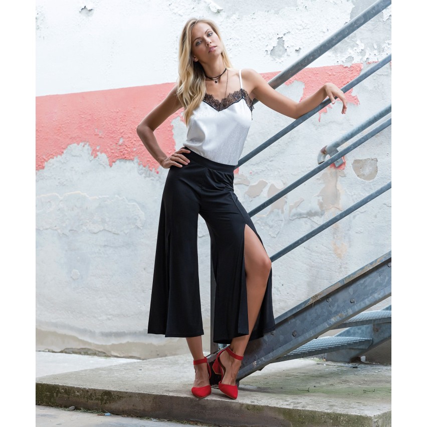 Pantalone Jadea 4177 sexy spacchi tessuto elasticizzato nero
