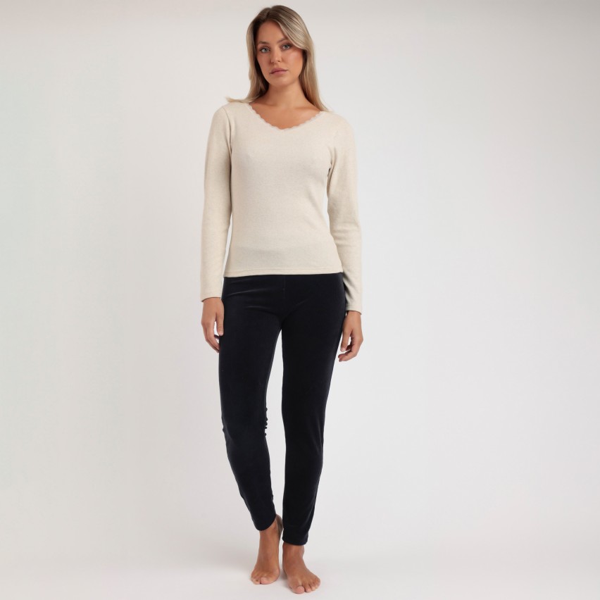 Maglia donna con scollo a V e merletto femminile Admas 43562