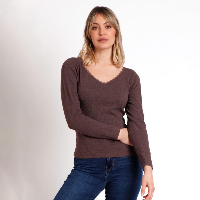 Maglia donna con scollo a V e merletto femminile Admas 43562
