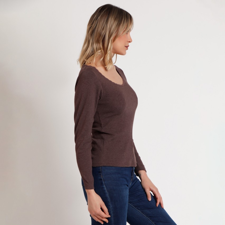 Maglia donna con scollo a V e merletto femminile Admas 43562