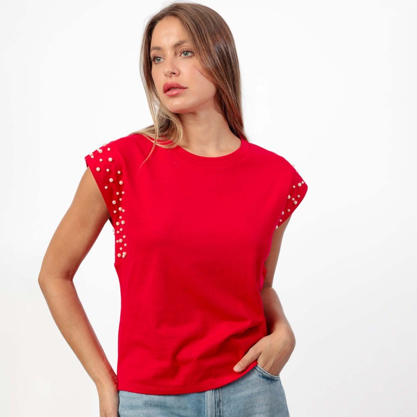 Maglia donna in cotone con perle Admas 43689