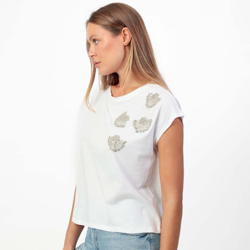 Maglia donna in cotone con strass Admas 43694 