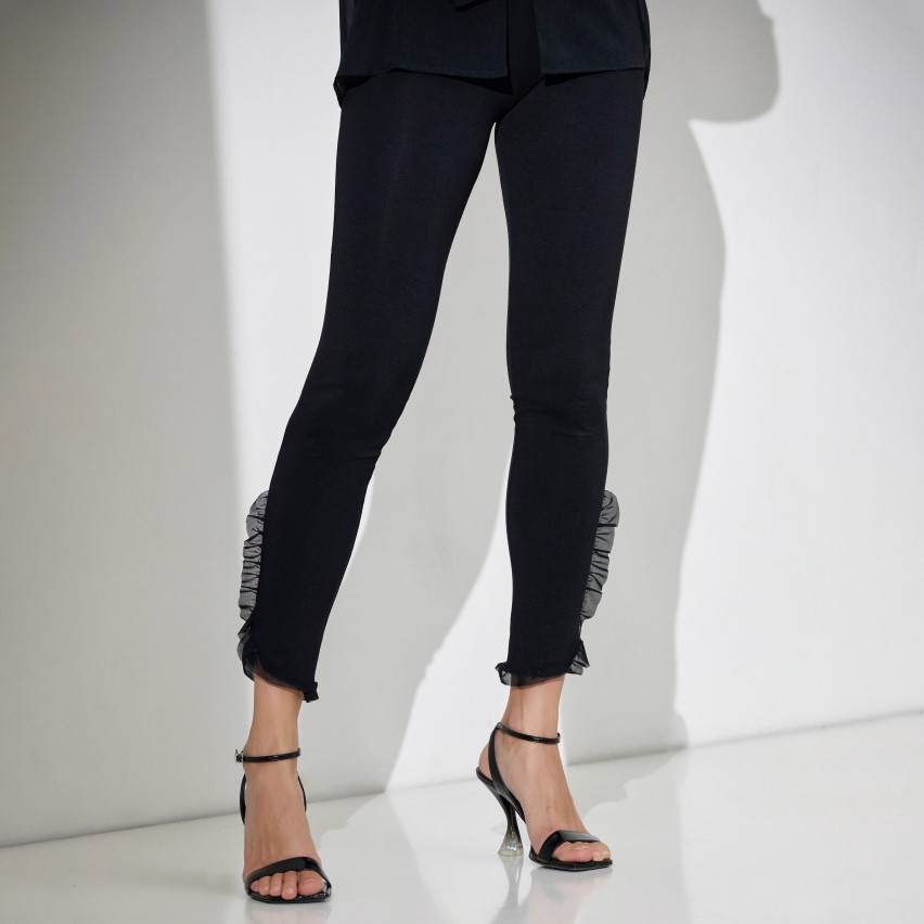 Leggings Jadea 4523 in cotone stretch con spacco laterale e rouge in tulle