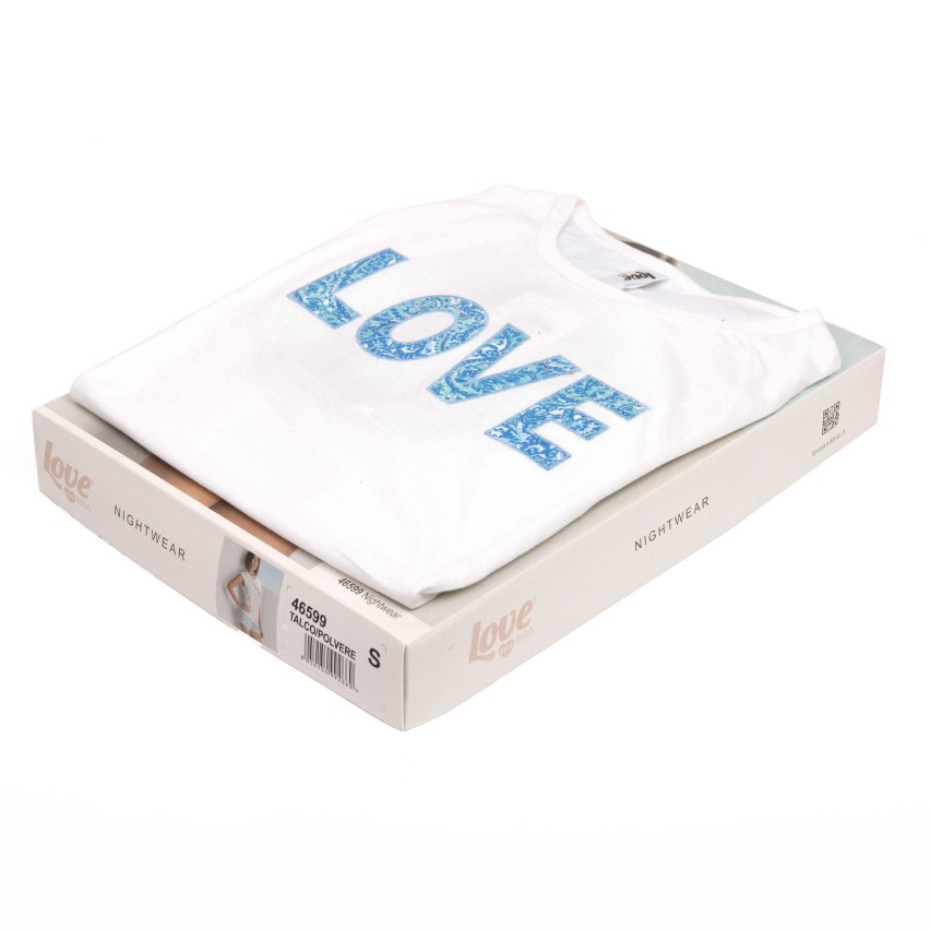 Pigiama donna estivo Love and bra 46599 pon pon celeste polvere