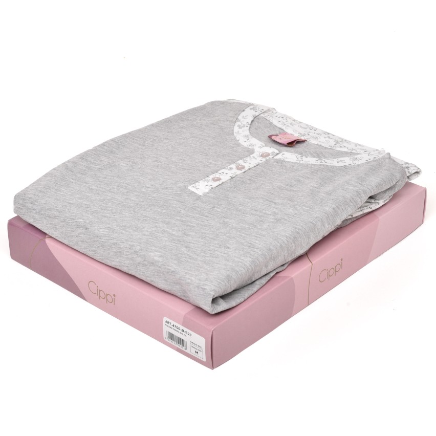 Pigiama donna estivo Cippi 4700 cotone grigio melange bianco