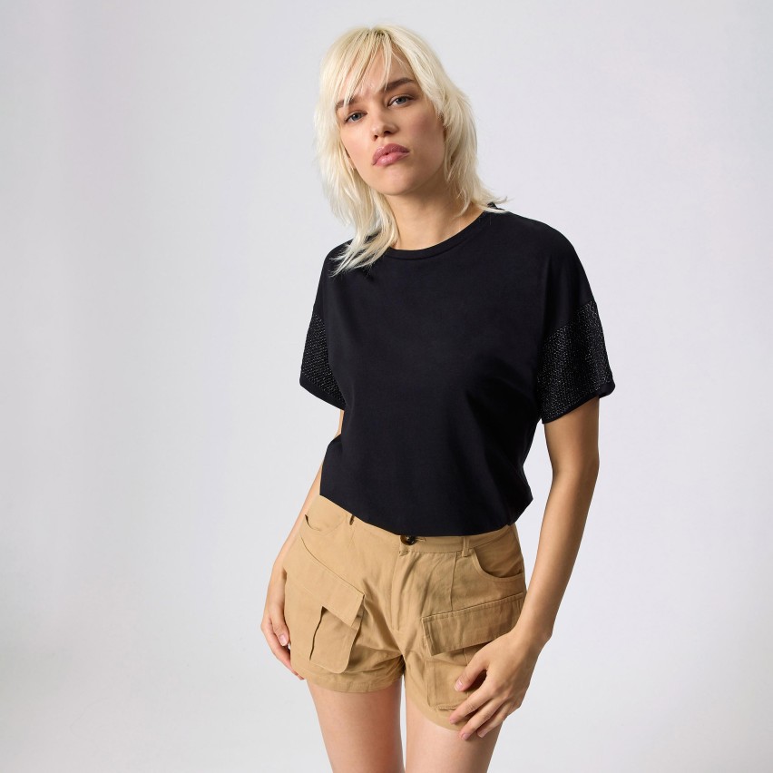 Maglia Oversize Donna rete lurex brillantinata sulla manica Jadea 4758 