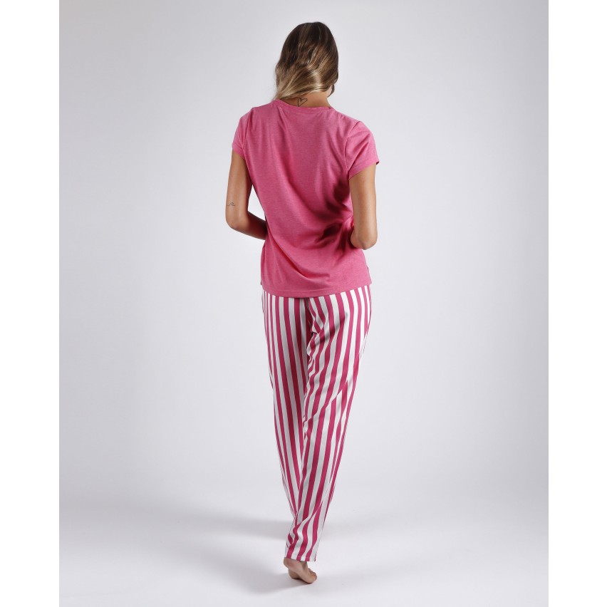 Pigiama donna estivo Admas 54195 cotone viscosa rigato fucsia