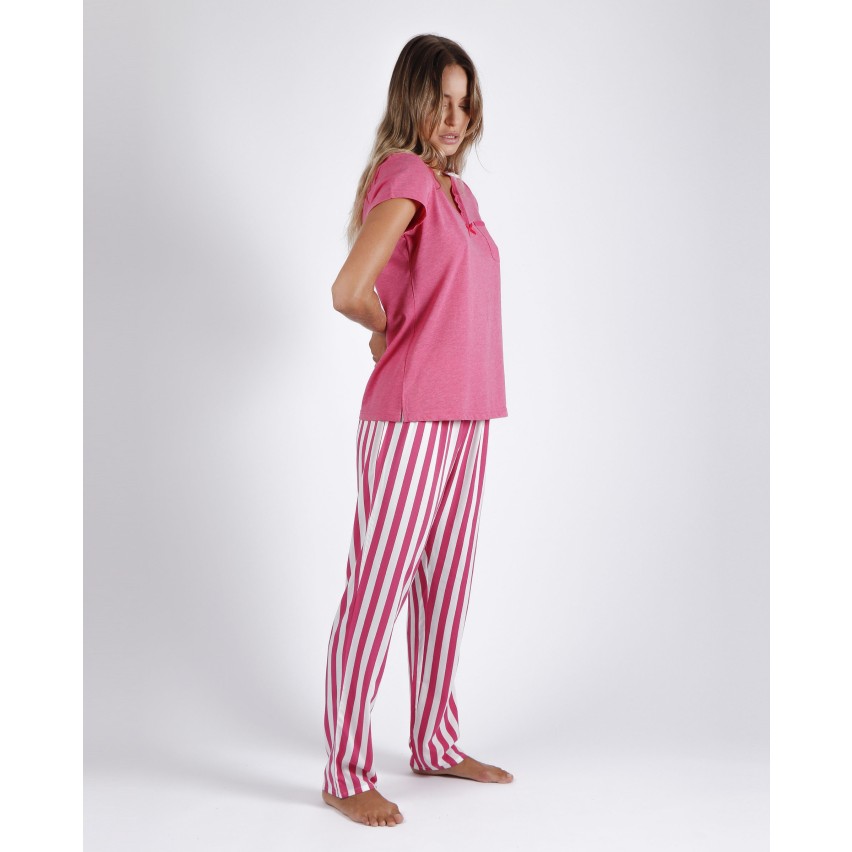 Pigiama donna estivo Admas 54195 cotone viscosa rigato fucsia
