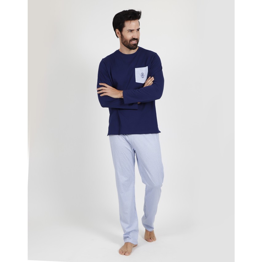 Pigiama uomo lungo Admas 54280 blu cotone