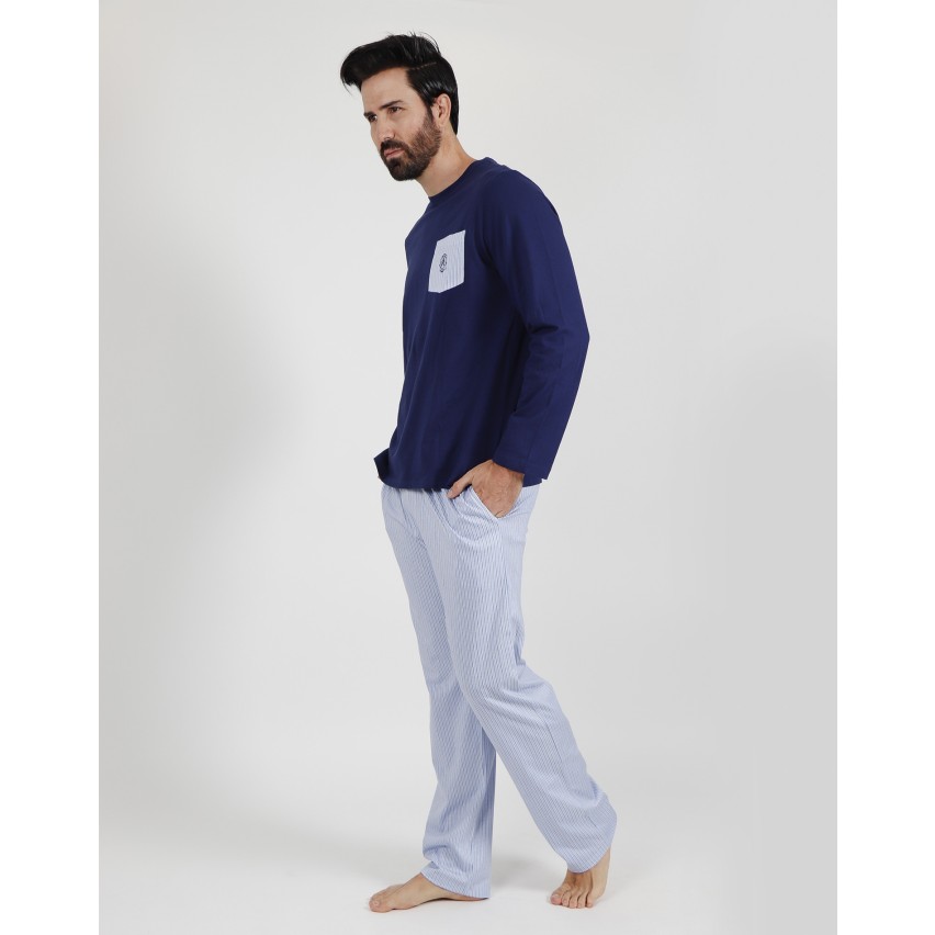Pigiama uomo lungo Admas 54280 blu cotone