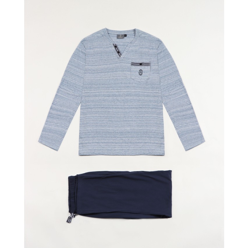 Pigiama uomo lungo Admas 54280 blu cotone