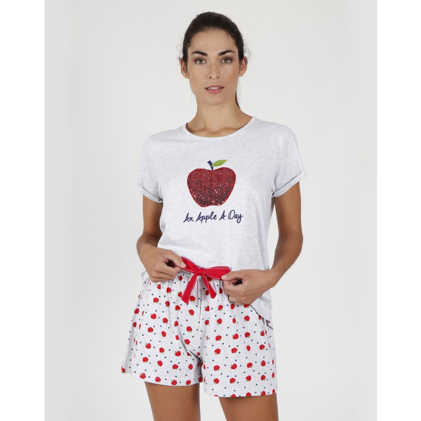 Pigiama donna corto Admas 55103 stampa mela grigio