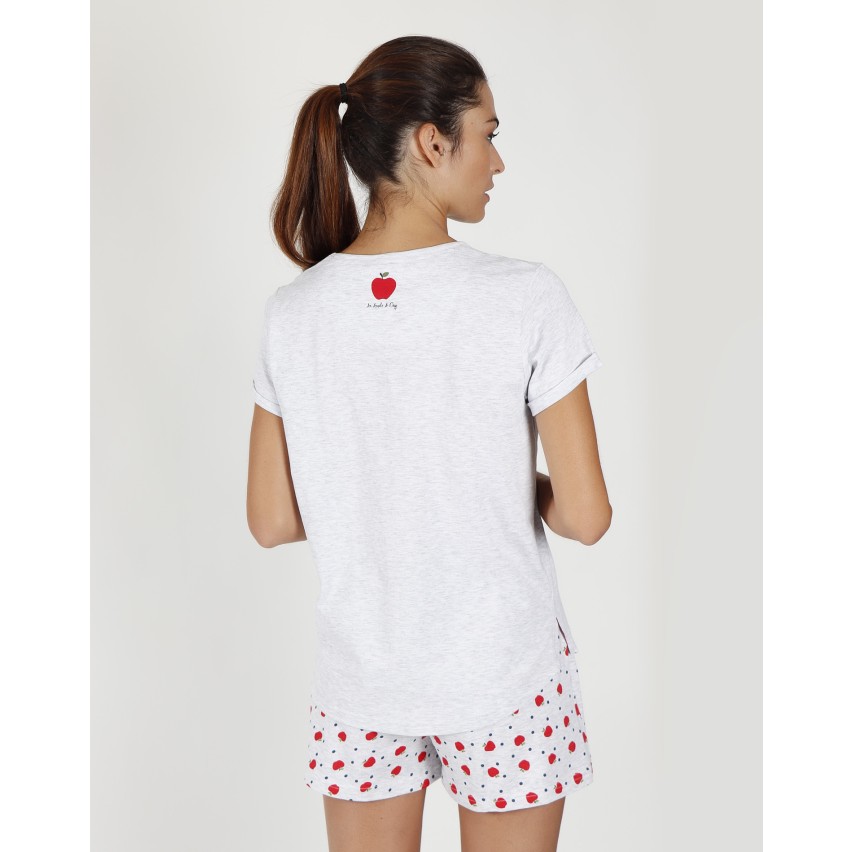 Pigiama donna corto Admas 55103 stampa mela grigio
