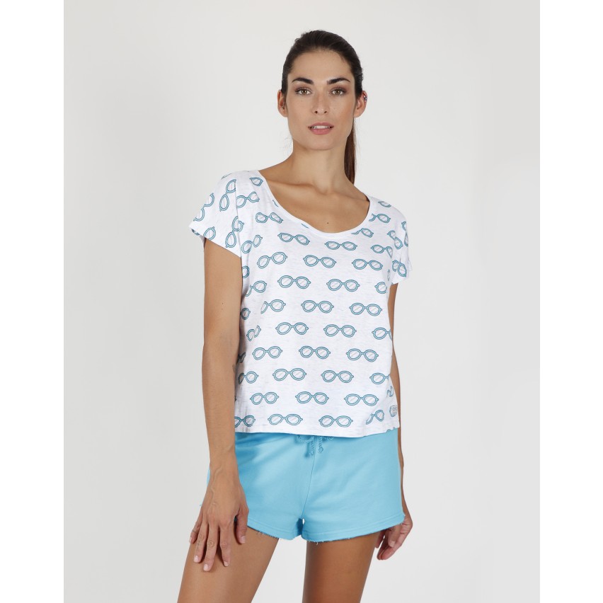 Pigiama donna Admas 55116 stampa occhiali azzurro