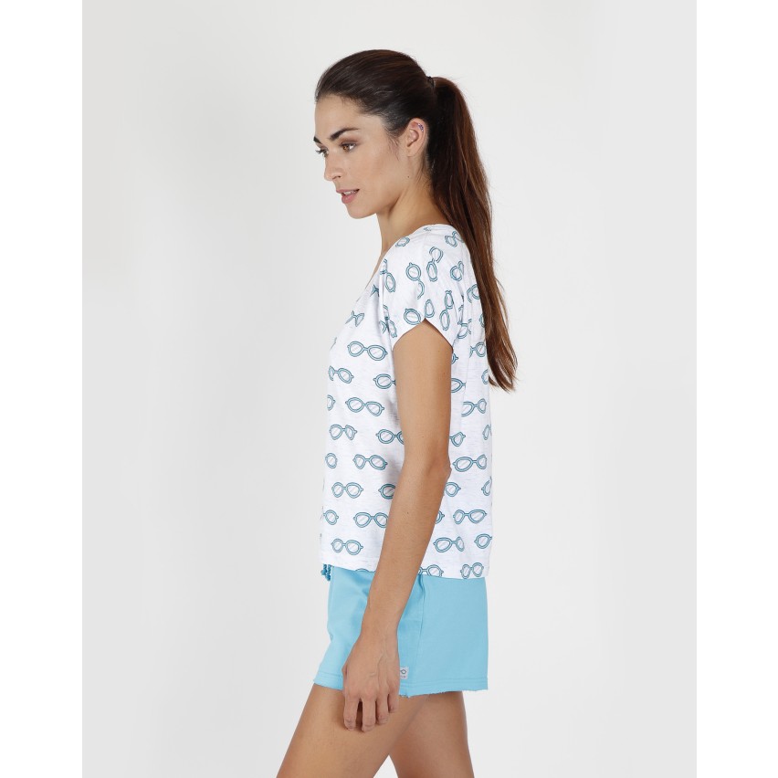 Pigiama donna Admas 55116 stampa occhiali azzurro