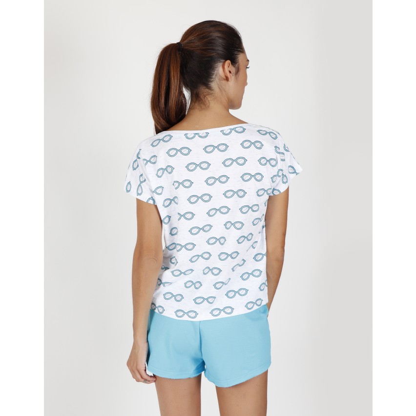 Pigiama donna Admas 55116 stampa occhiali azzurro