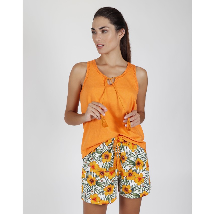 Pigiama donna corto Admas 55137 stampato arancione
