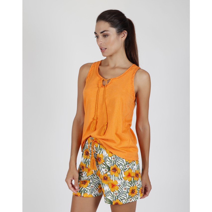 Pigiama donna corto Admas 55137 stampato arancione