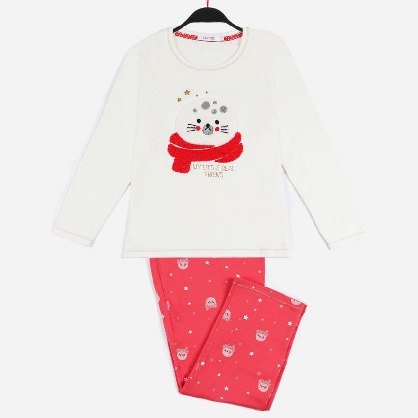 Pigiama bimba caldo cotone foca crema corallo Admas 55214