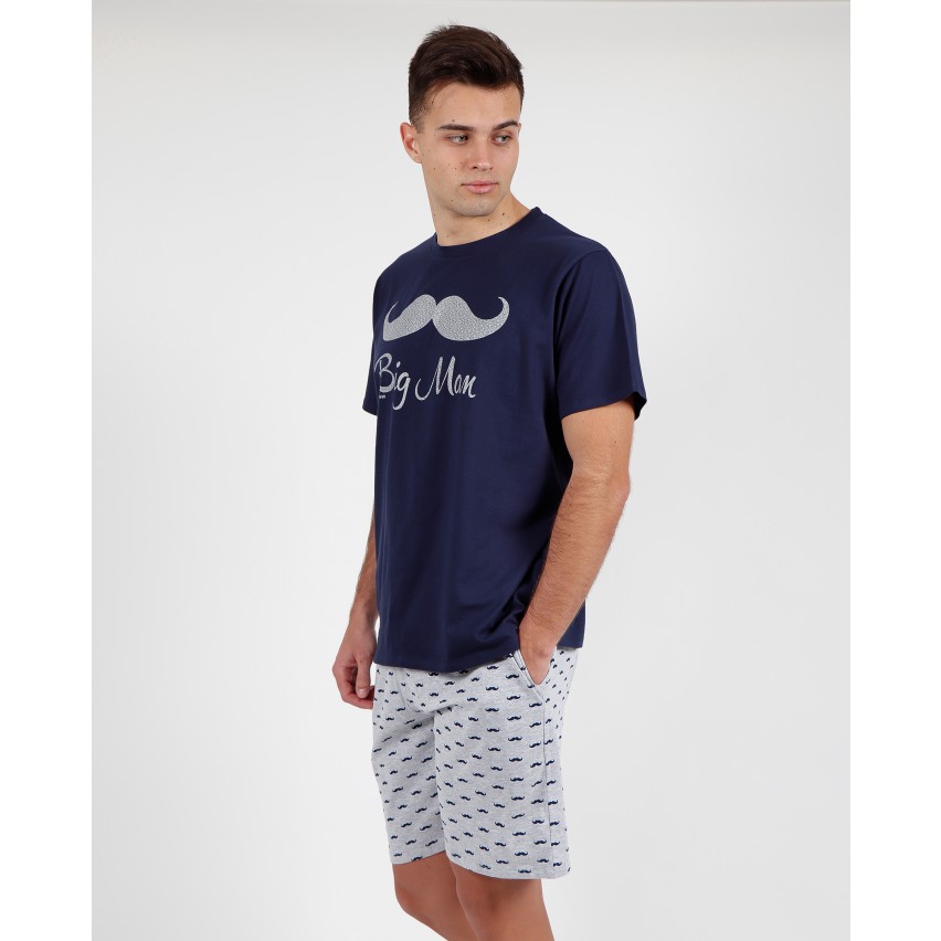 Pigiama uomo corto Admas 55272 con stampa baffi