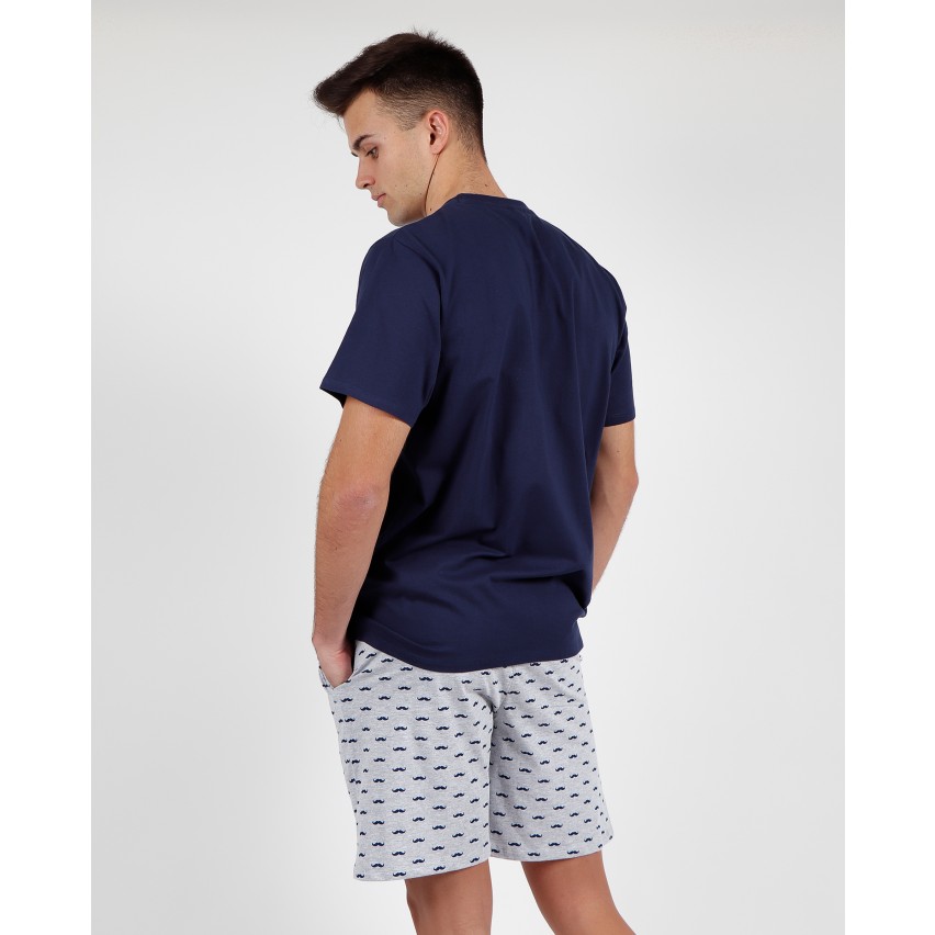 Pigiama uomo corto Admas 55272 con stampa baffi