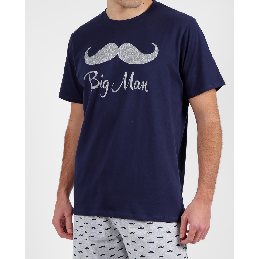 Pigiama uomo corto Admas 55272 con stampa baffi