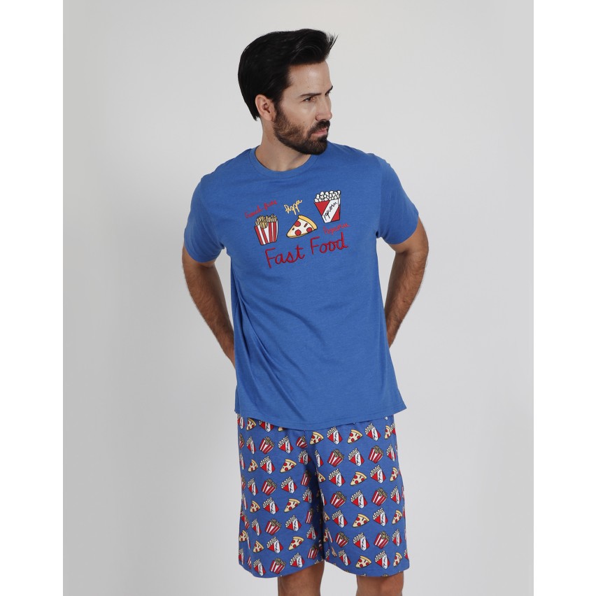 Pigiama uomo Admas 55281 corto stampato azzurro