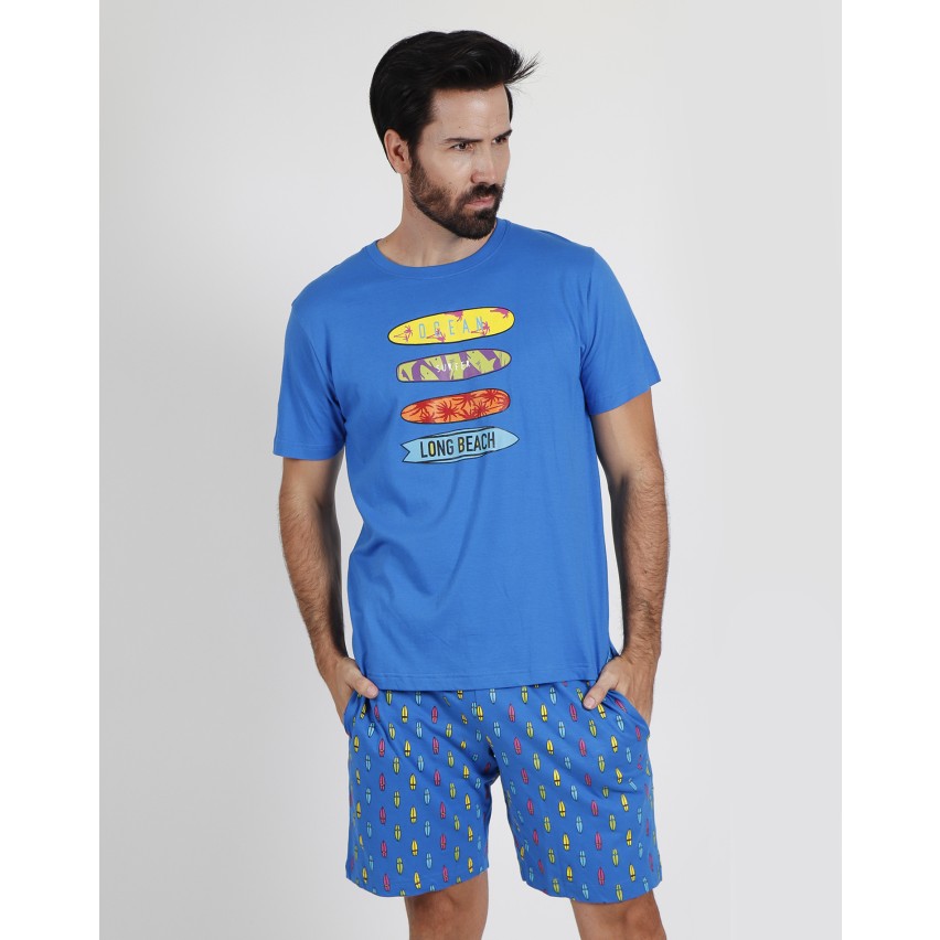 Pigiama uomo corto Admas 55292 azzurro cotone