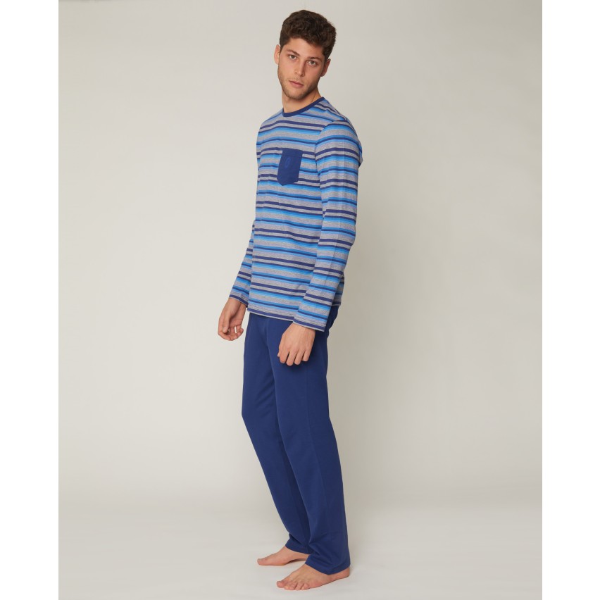 Pigiama uomo lungo Admas 55293 fasciato cotone