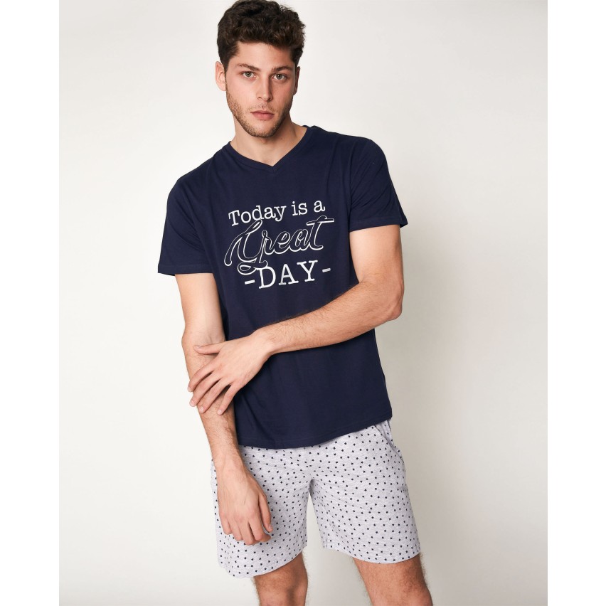 Pigiama uomo corto Admas 55327 stampato blu