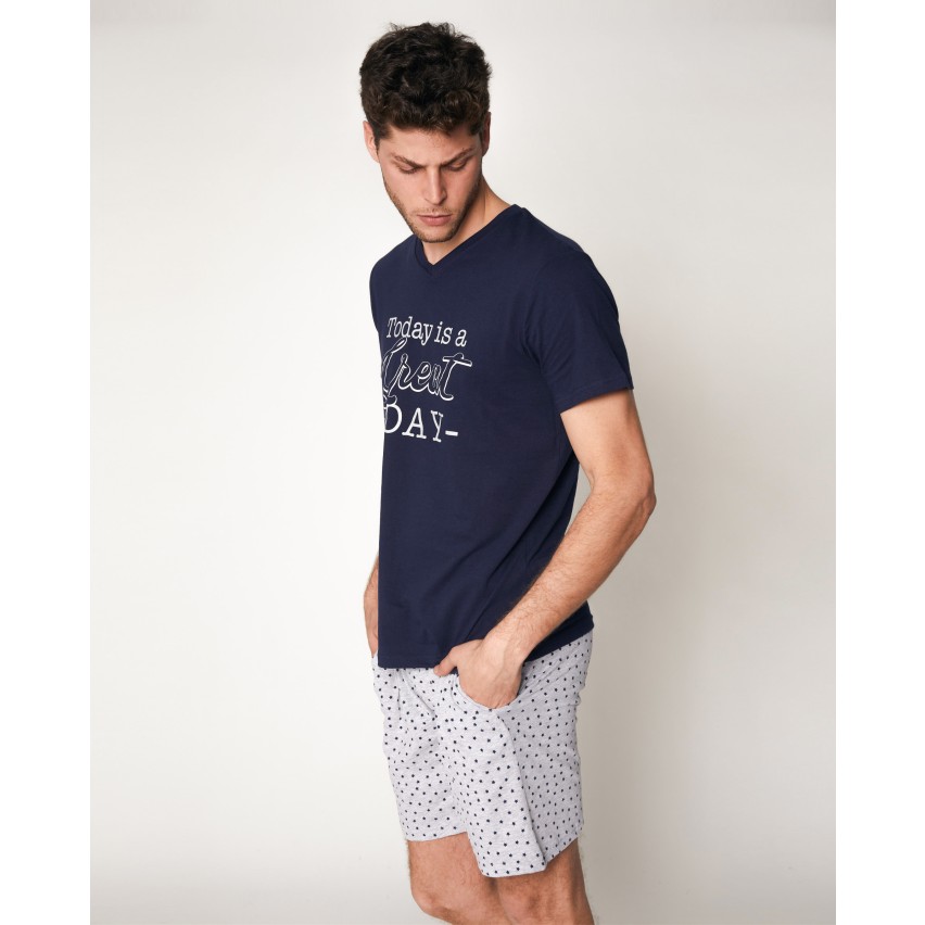 Pigiama uomo corto Admas 55327 stampato blu