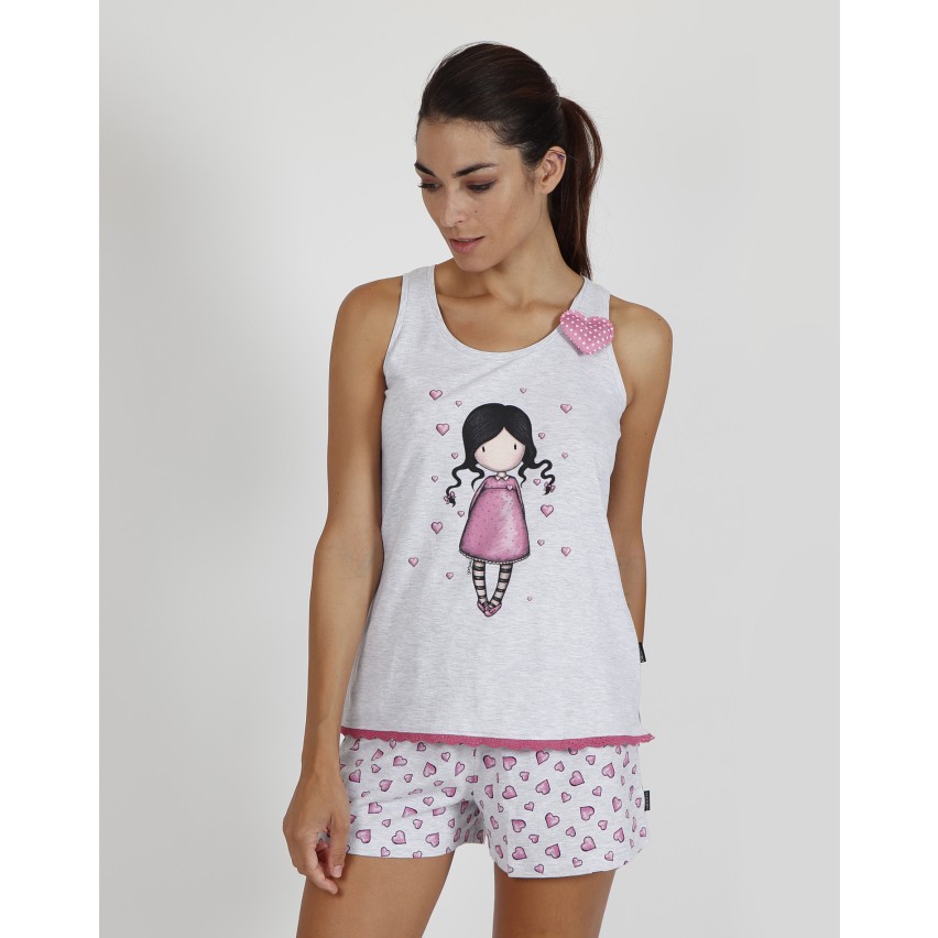Pigiama donna corto Santoro Gorjuss 55500 cuoricini