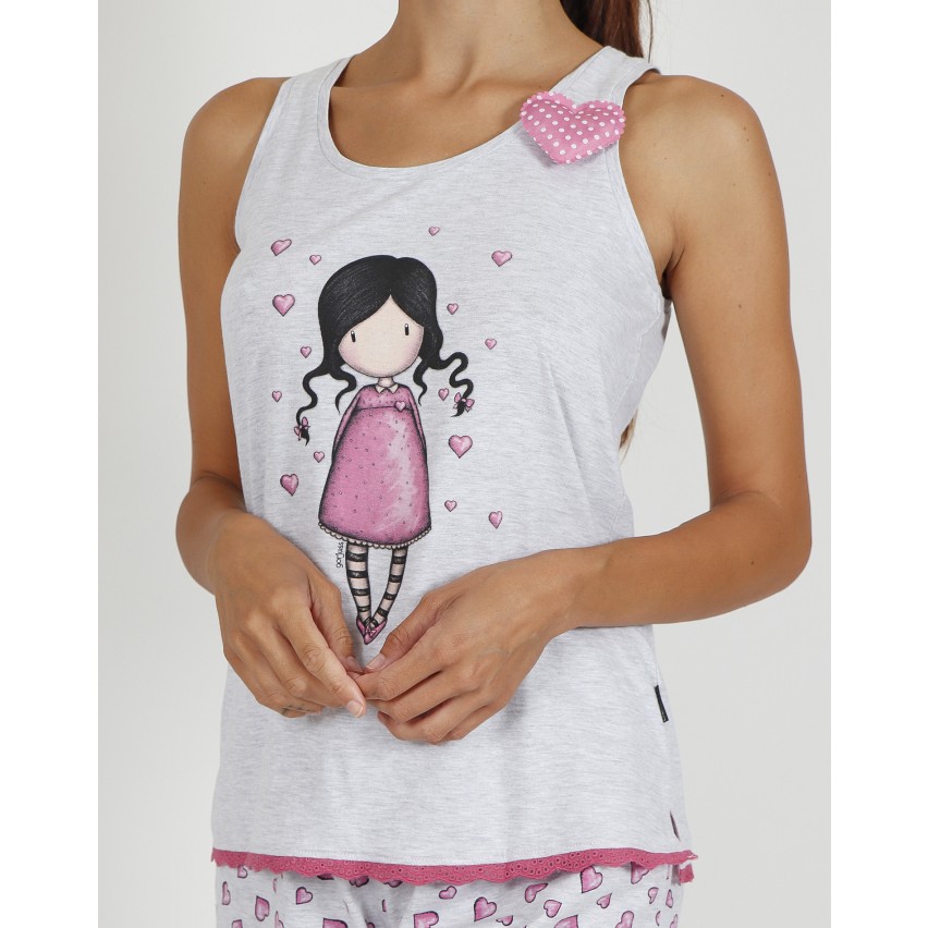 Pigiama donna corto Santoro Gorjuss 55500 cuoricini