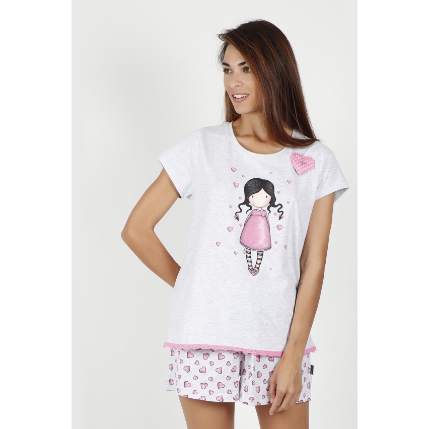 Pigiama donna corto Santoro Gorjuss 55501 mezza manica cuoricini