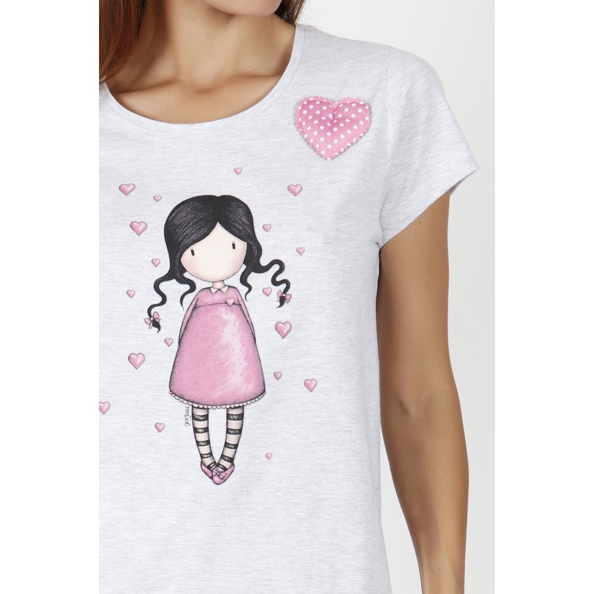 Pigiama donna corto Santoro Gorjuss 55501 mezza manica cuoricini