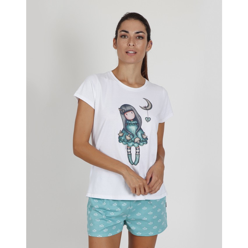 Pigiama donna corto Santoro Gorjuss 55510 bianco