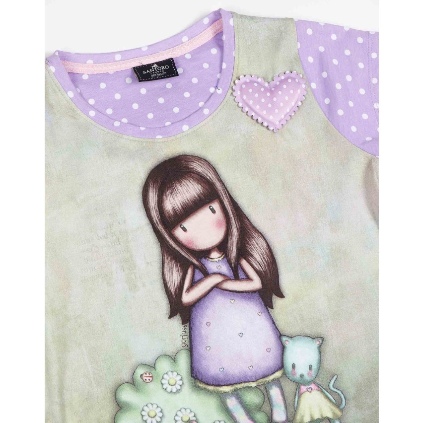 Pigiama bambina corto Santoro Gorjuss 55623 cotone lilla pois