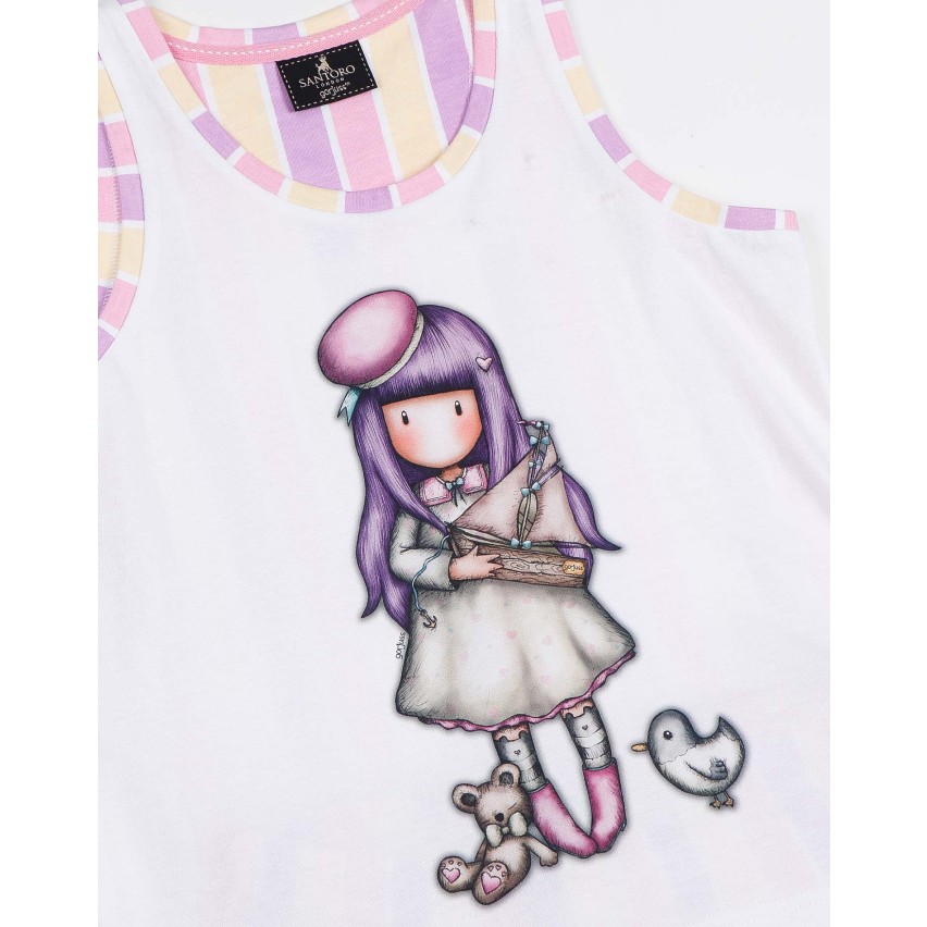 Pigiama bambina estivo corto Santoro Gorjuss 55627 cotone rigato bianco