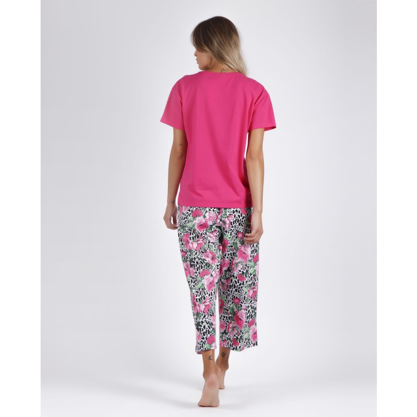 Pigiama donna estivo Admas 55883 cotone leopardato fucsia